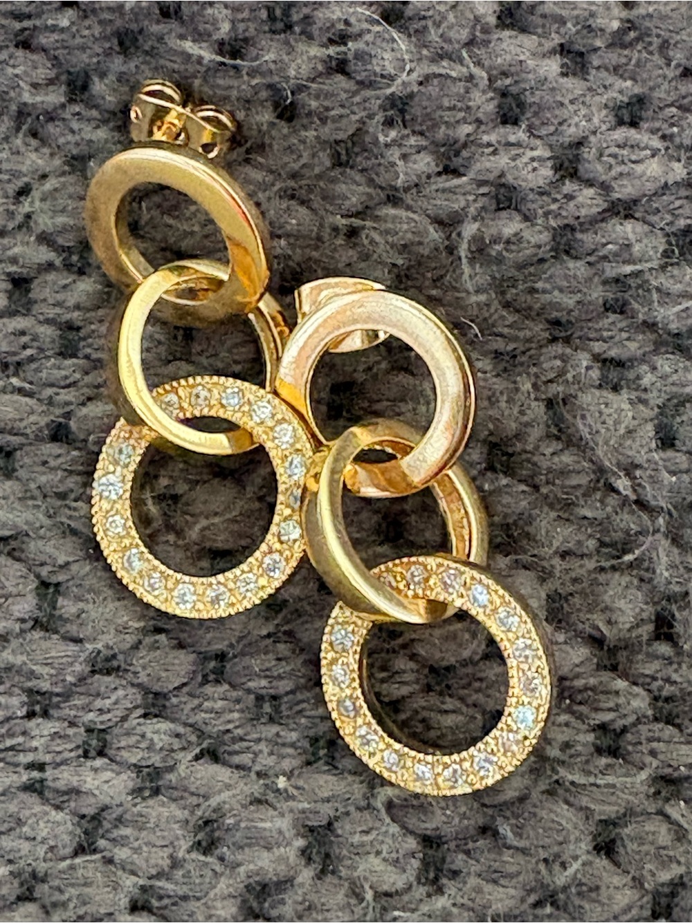 Gold over 925 Sterling Silver Interlocking Circle Drop Earrings with CZ Accents